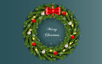 Christmas wreath with decorations isolated on color background with balls