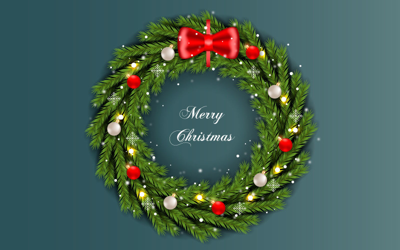 Christmas wreath with decorations isolated on color background with balls Illustration