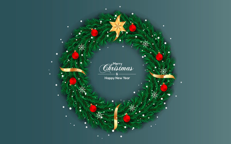 Christmas wreath with decorations isolated on color background with Chiristmas ball Illustration