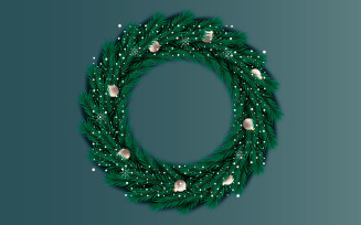 Christmas wreath with decorations isolated on color background with pine branch and balls