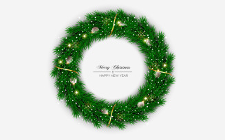Christmas wreath with decorations isolated on color background with pine branch design