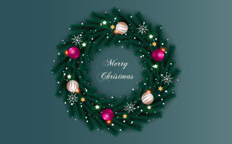 Christmas wreath with decorations isolated on color background with pine branch