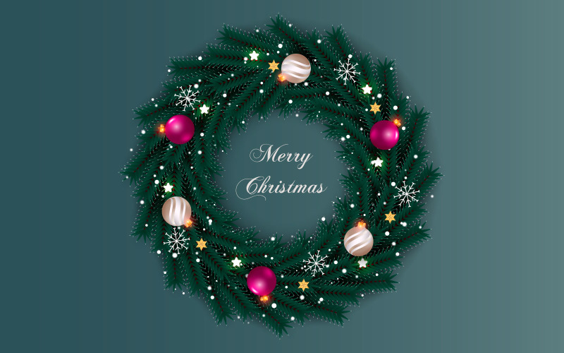 Christmas wreath with decorations isolated on color background with pine branch Illustration