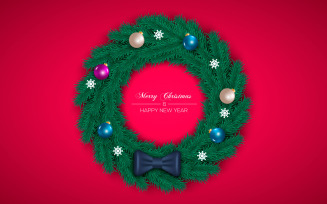 Christmas wreath with decorations isolated on color background with pine branches