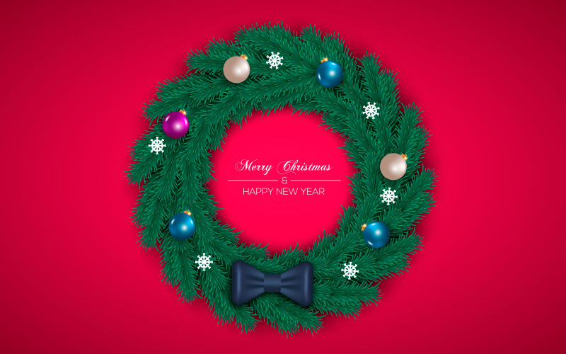 Christmas wreath with decorations isolated on color background with pine branches Illustration