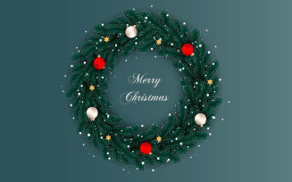 Christmas wreath with decorations isolated on color background with pine