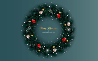 Merry Christmas wreath decorations on color background with pine branch
