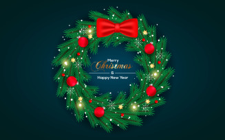 Merry Christmas wreath with decorations background with pine branch and christmas balls