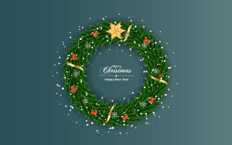 Merry Christmas wreath with decorations background with pine branch concept
