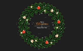 Merry Christmas wreath with decorations isolated on color background with pine branches and ball