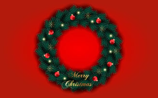 Merry Christmas wreath with decorations isolated on color background with pine branches