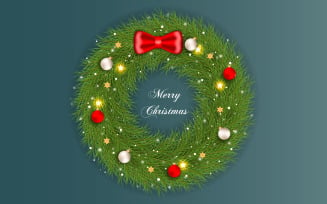 Merry Christmas wreath with decorations on color background with balls