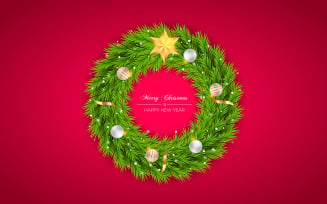 Realistic christmas wreath design decoration with pine branch and christmas ball