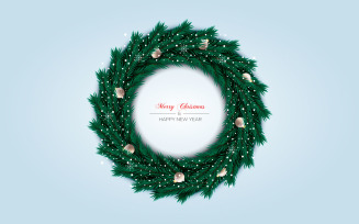 Realistic christmas wreath template decoration with pine branch and ball