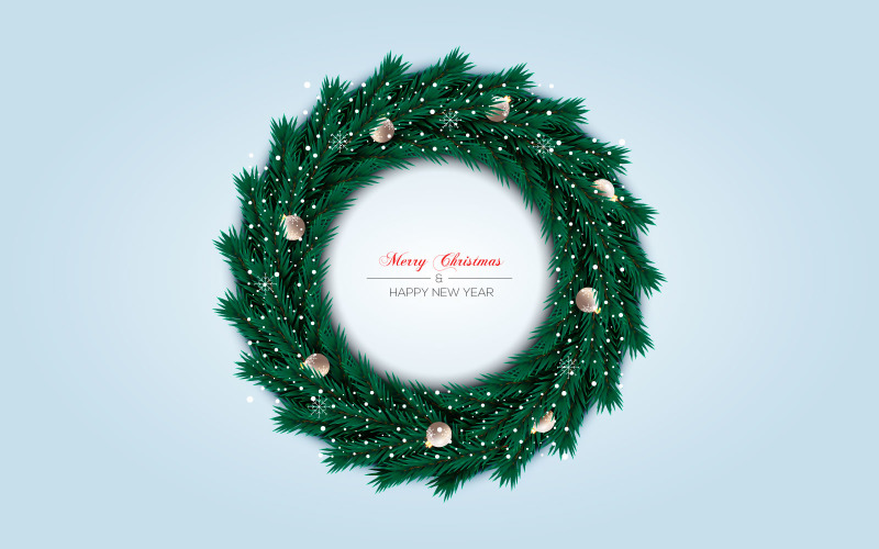 Realistic christmas wreath template decoration with pine branch and ball Illustration