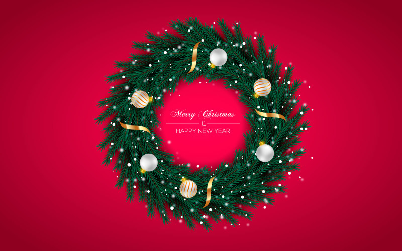 Realistic christmas wreath template decoration with pine branch and christmas ball Illustration