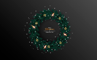 Realistic christmas wreath template decoration with pine branch and christmas balls
