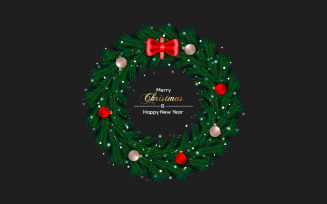 Realistic merry christmas wreath template decoration with pine branch and christmas ball