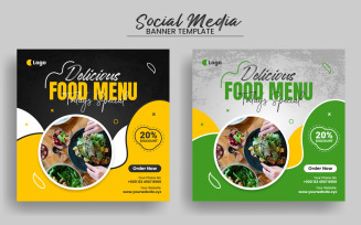 Delicious Food Menu Social Media Post Banner Template and Instagram Square Banner Layout