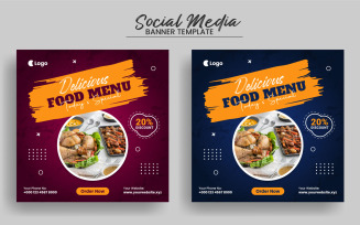 Food Menu and Restaurant Social Media Post Banner Template and Web Banner Layout