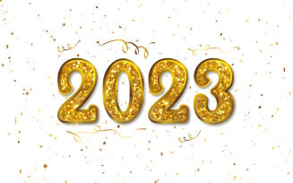 Golden glitter happy new year 2023 design with confetti background concept