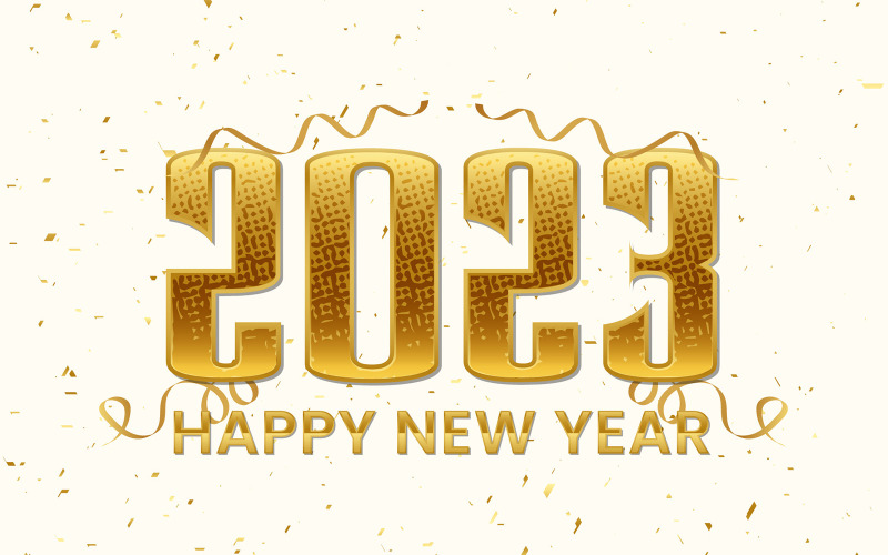 Happy new year 2023 with golden confetti background Illustration