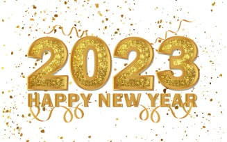 Happy new year 2023 with golden Golden glitter confetti background design