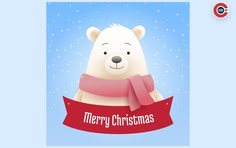 Christmas banner with bear with scarf and Merry Christmas text - 00004 Social Media