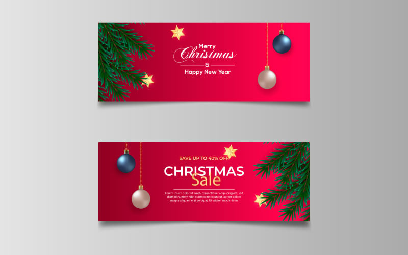Christmas banner with christmas decoration decoration ball and pine branch . social media cover Illustration