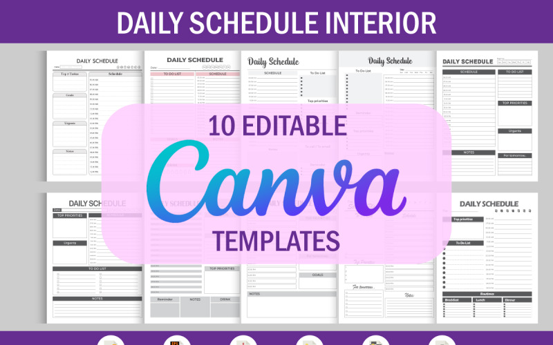 10 Editable Canva Templates Daily Schedule planner for KDP Planner