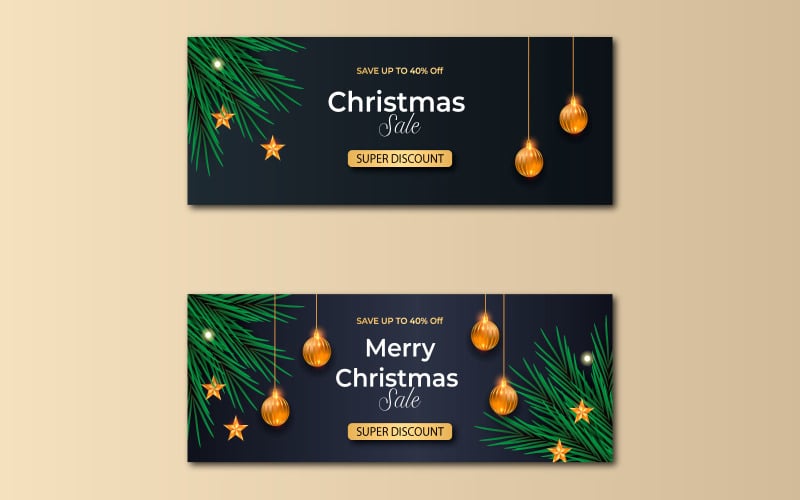 Merry christmas banner with christmas decoration. social media cover style Illustration