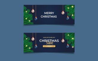 Merry christmas banner with christmas decoration. social media cover