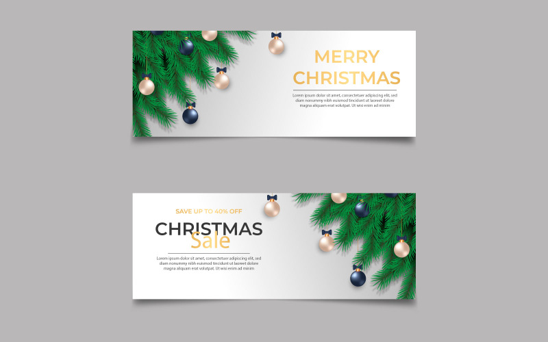Merry christmas banner with christmas decoration with ball. social media cover Illustration