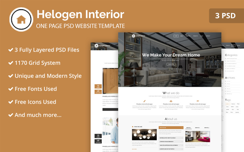 One Page Interior PSD Website Template PSD Template