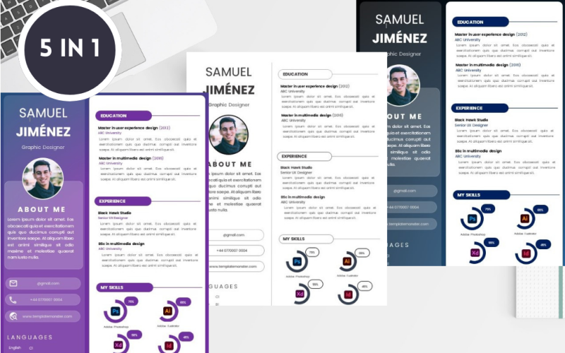 Resume Template of Samuel Jimenez with Cover Letter creative, professional and complete | A4