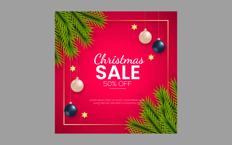 Christmas sale post decoration with christmas ball pine branch and star design Illustration