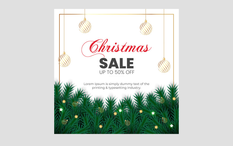 Christmas sale post decoration with christmas ball pine branches and star Illustration