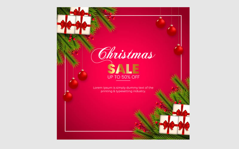 Christmas sale post decoration with christmas balls pine branch and stars concept Illustration