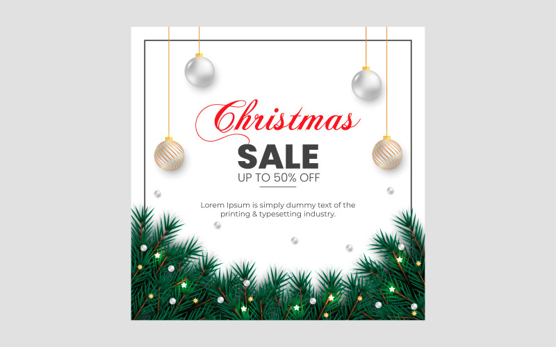 Christmas sale post decoration with christmas balls pine branch and stars Illustration