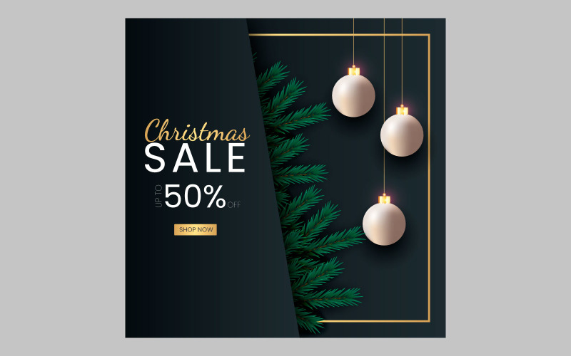 Christmas sale post social media post decoration with ball Illustration