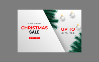 Christmas sale post social media post decoration with pine branch and ball