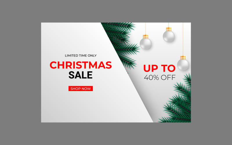 Christmas sale post social media post decoration with pine branch and ball Illustration