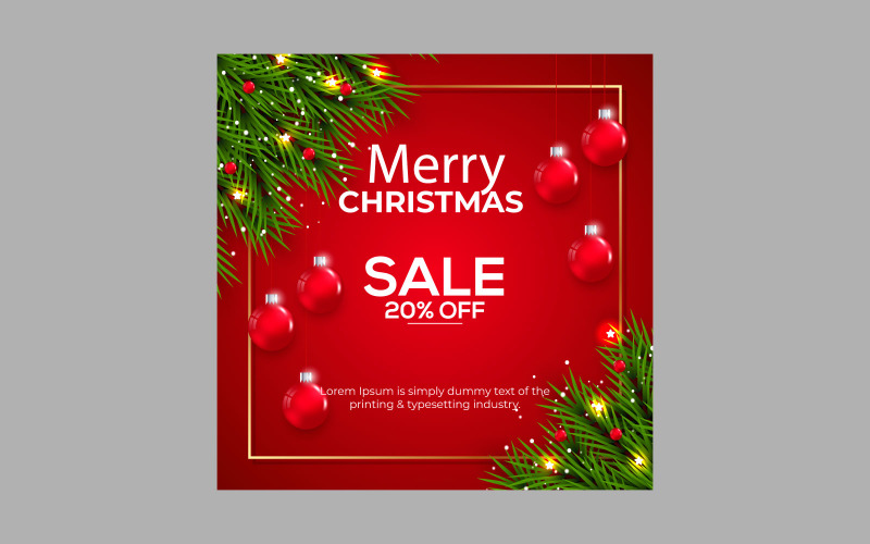 Christmas sale post social media post decoration with pine branch and balls Illustration