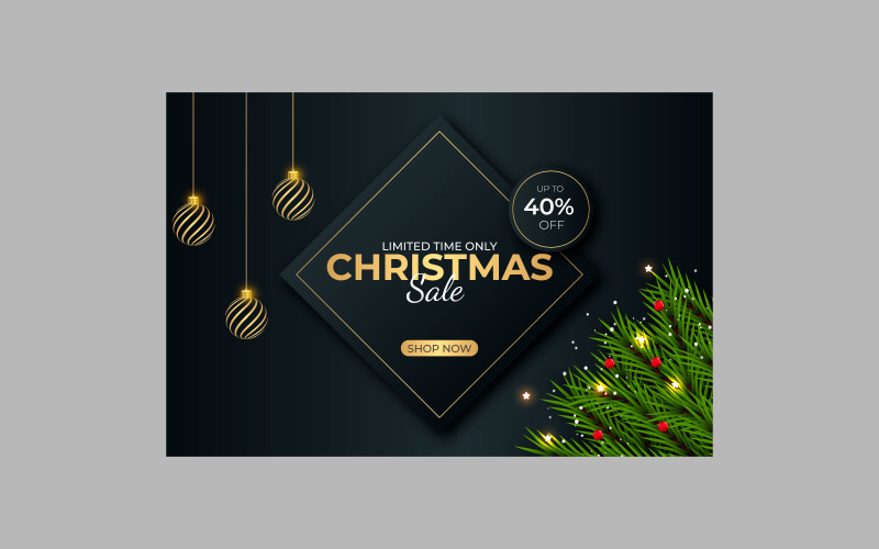 Christmas sale post social media post decoration with pine branch Illustration