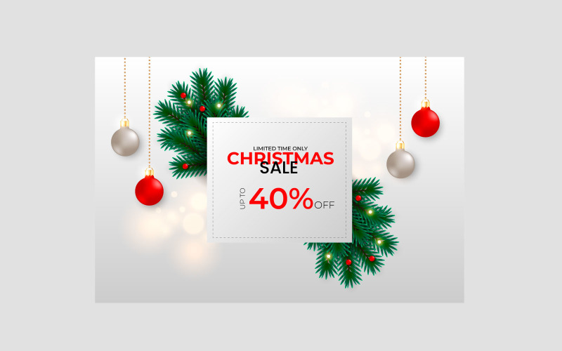 Merry Christmas sale post decoration with christmas ball pine branch and star style Illustration