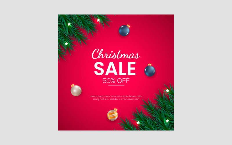 Merry Christmas sale post decoration with christmas ball pine branch and star Illustration