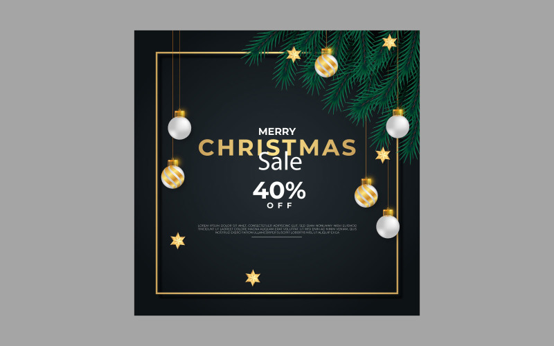 Merry Christmas sale post social media post decoration with christmas ball Illustration