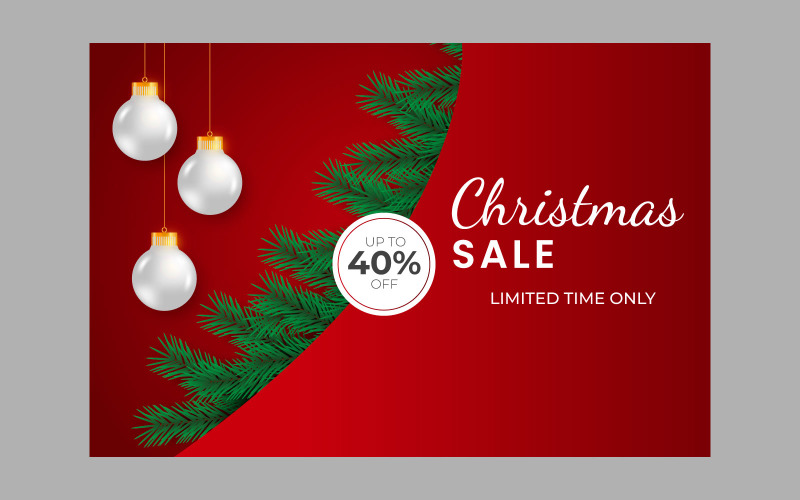 Merry Christmas sale post social media post decoration with pine branches and ball Illustration