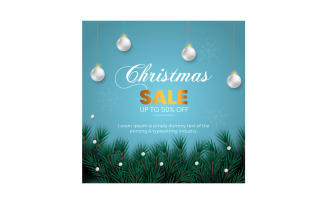 Merry Christmas sale post social media post decoration with pine branches