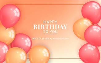 Birthday greeting vector template design. Happy birthday space with red balloons